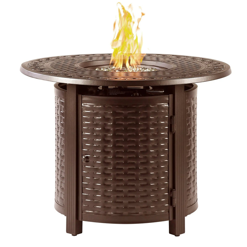 Aluminum 34-in Round Propane Fire Table with Beads, Covers and Lid by Sharicks