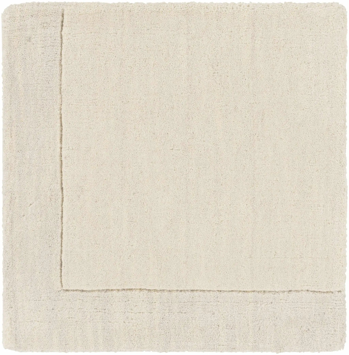 Bordered Solid Beige Cream Wool Rug by Boutique Rugs