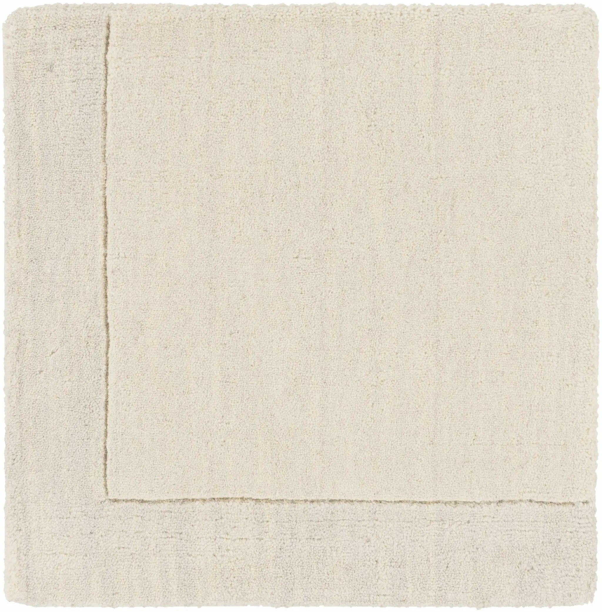 Bordered Solid Beige Cream Wool Rug by Boutique Rugs