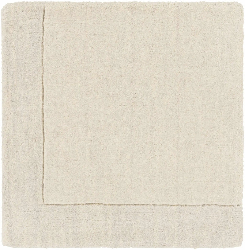 Bordered Solid Beige Cream Wool Rug by Boutique Rugs