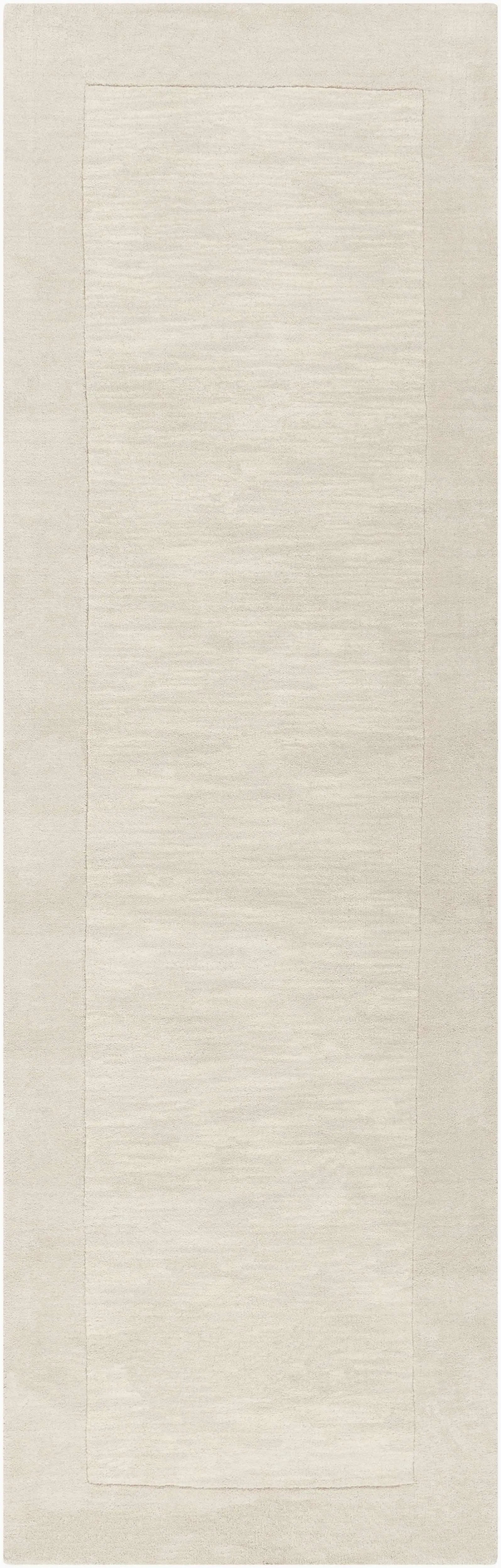 Bordered Solid Beige Cream Wool Rug by Boutique Rugs