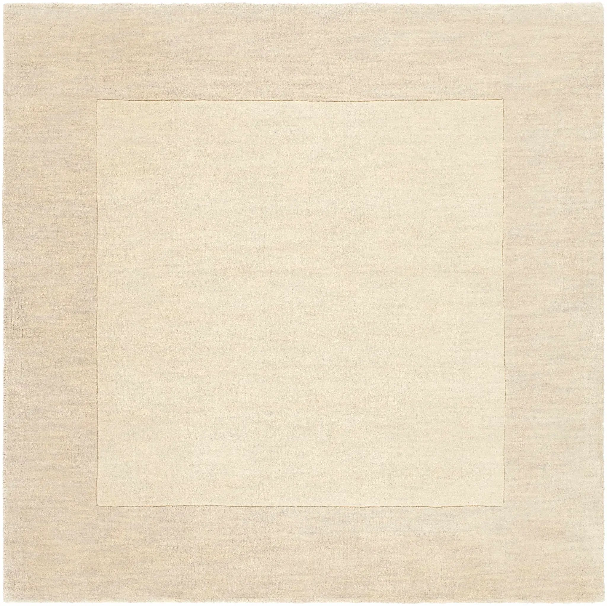 Bordered Solid Beige Cream Wool Rug by Boutique Rugs