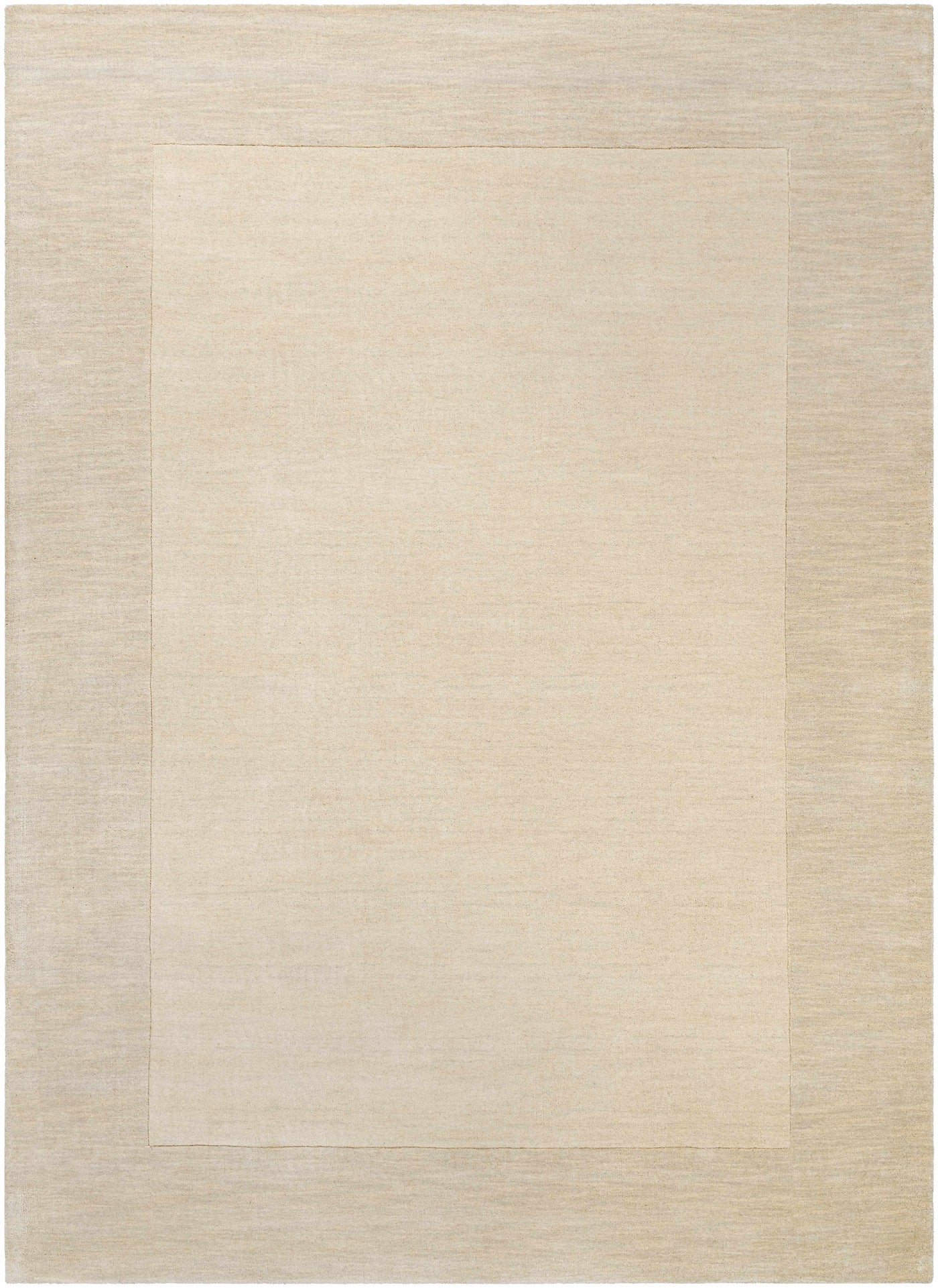 Bordered Solid Beige Cream Wool Rug by Boutique Rugs