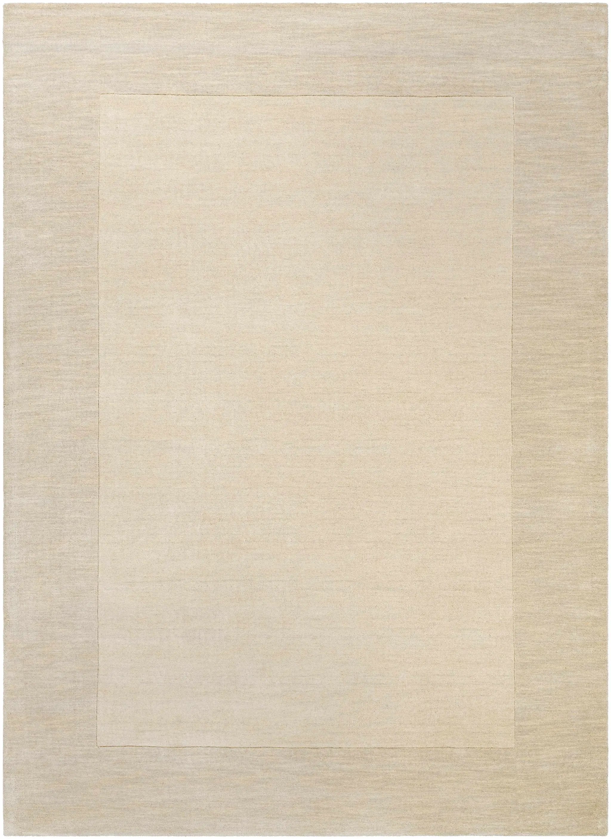 Bordered Solid Beige Cream Wool Rug by Boutique Rugs