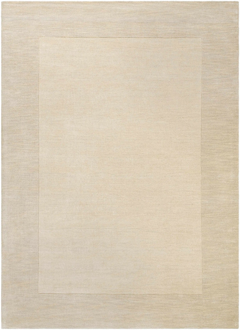 Bordered Solid Beige Cream Wool Rug by Boutique Rugs