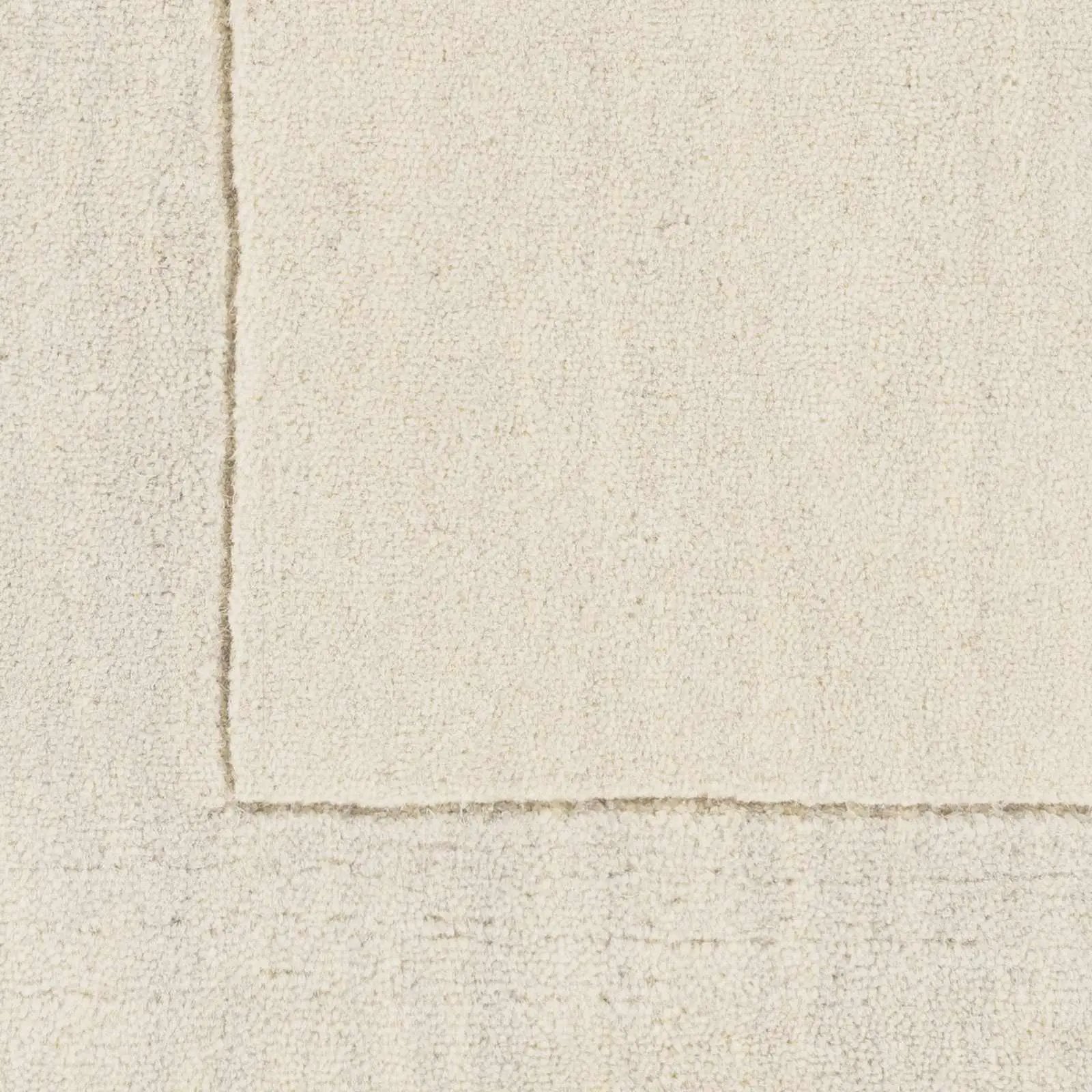 Bordered Solid Beige Cream Wool Rug by Boutique Rugs