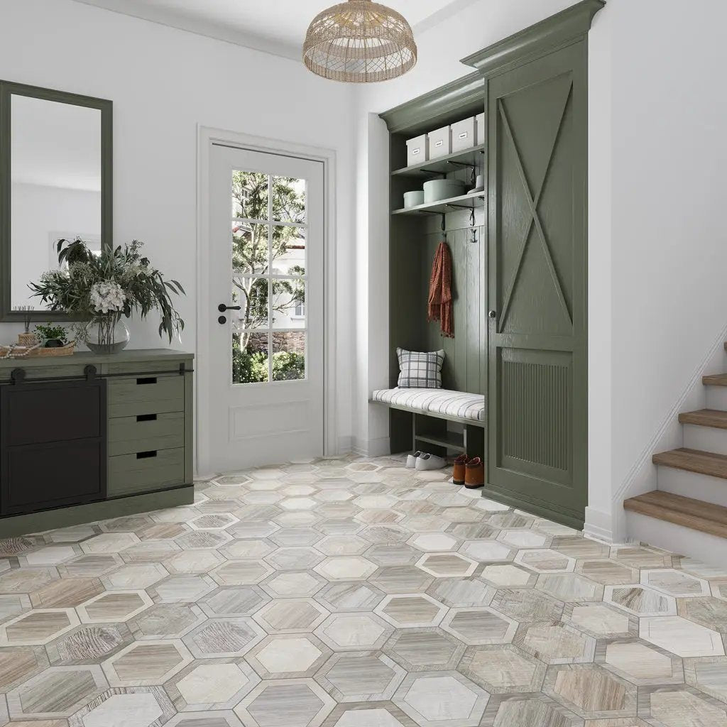 Beige 10x10 Matte Hexagon Porcelain Tile (20 pack, 10.43 sq ft/case) by Apollo Tile