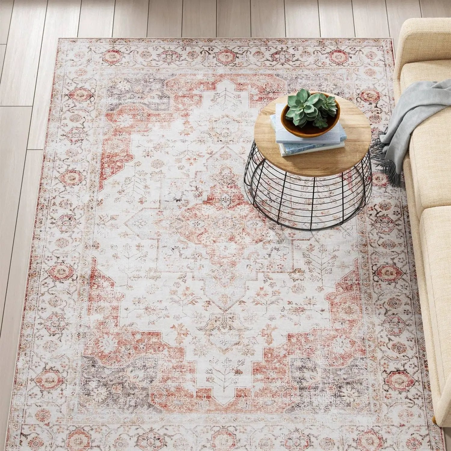 6 ft. x 9 ft. Traditional Persian Style Washable Boho Light Grey Red Area Rug by HomePacific