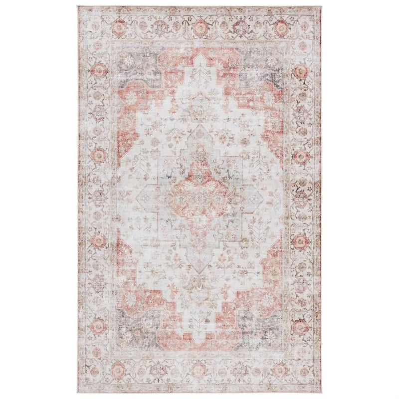 6 ft. x 9 ft. Traditional Persian Style Washable Boho Light Grey Red Area Rug by HomePacific