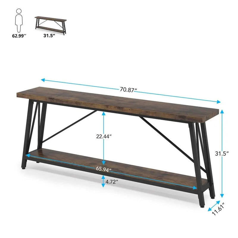 Sturdy 70-inch Industrial Brown Wood Top Console Table with Black Metal Frame by HomePacific