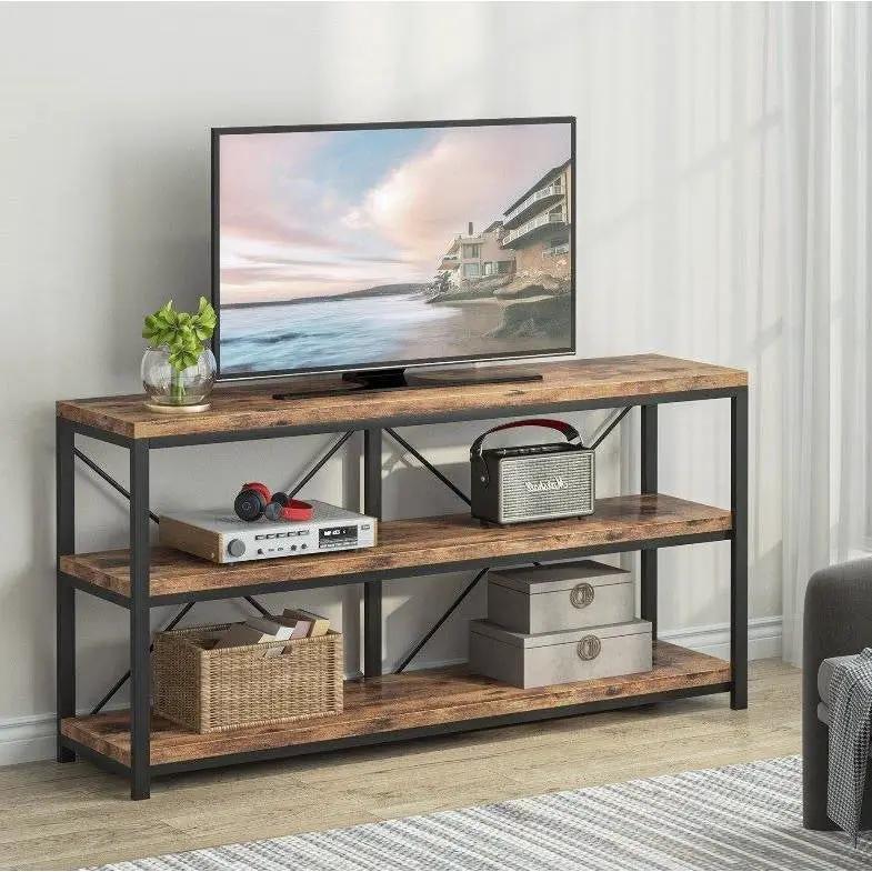 Industrial 55-inch Wood Shelf Console Sofa Table with Sturdy Black Metal Frame by HomePacific