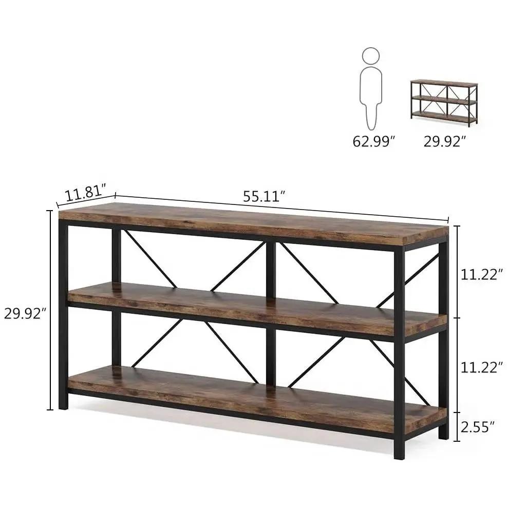 Industrial 55-inch Wood Shelf Console Sofa Table with Sturdy Black Metal Frame by HomePacific
