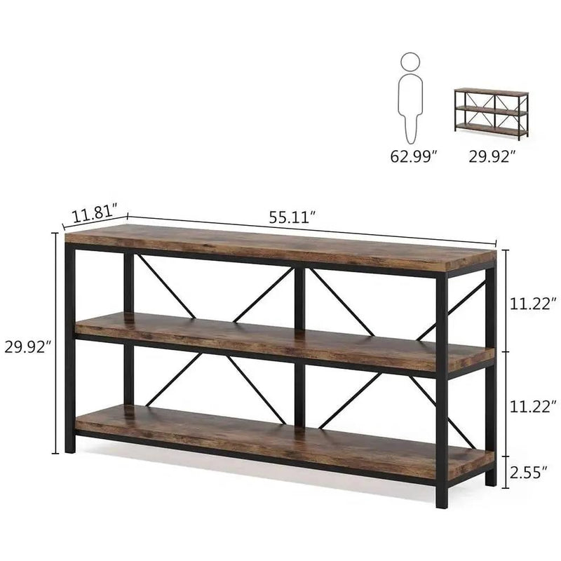 Industrial 55-inch Wood Shelf Console Sofa Table with Sturdy Black Metal Frame by HomePacific