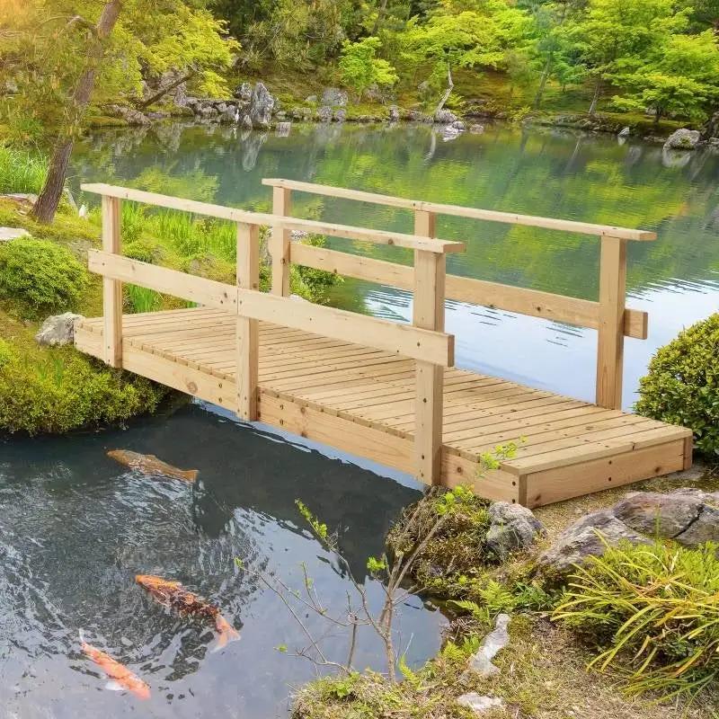 7 ft. Wooden Garden Bridge with Hand Rails in Natural Finish by HomePacific