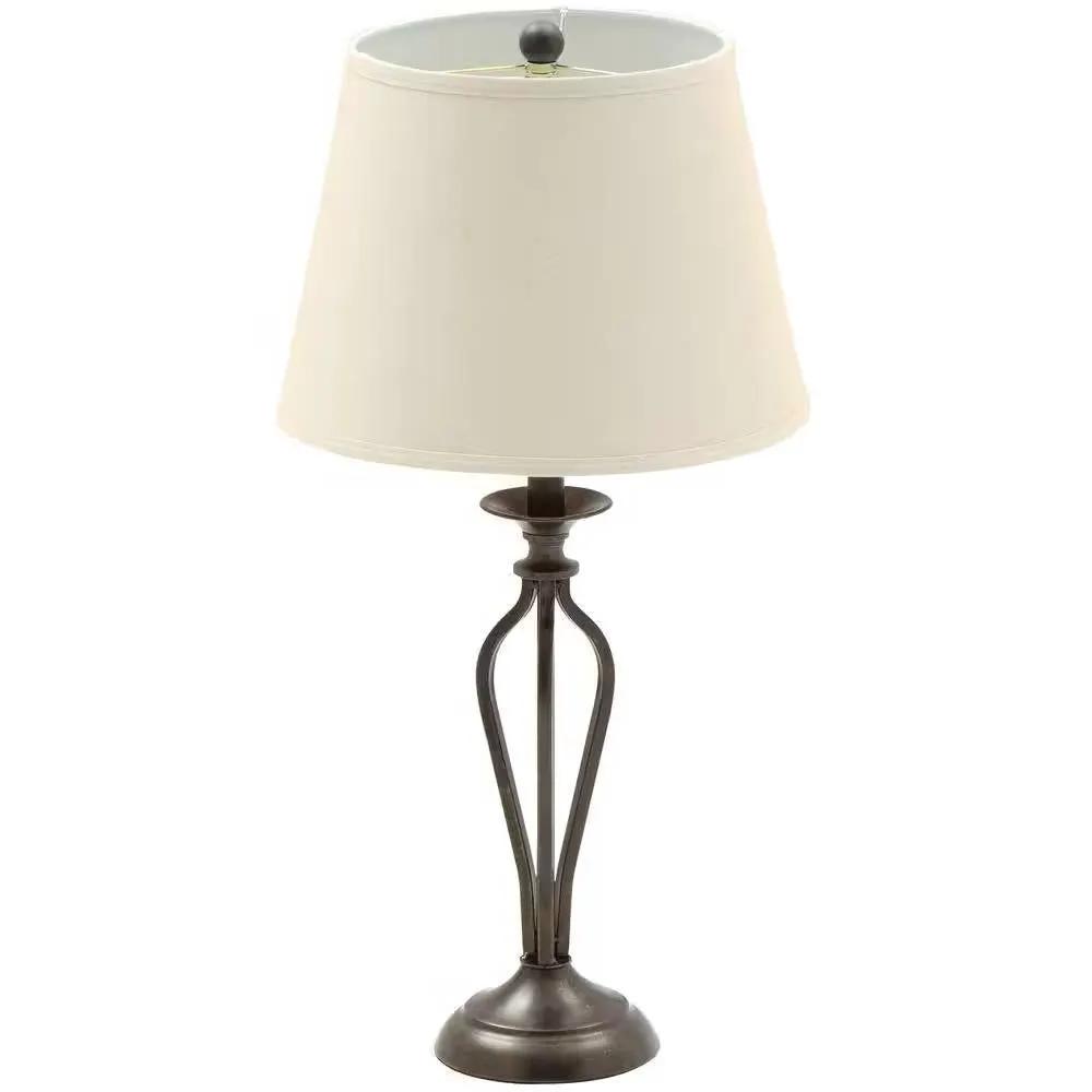 Traditional Bronze Metal Finish Table Lamp with Beige Linen Shade by HomePacific