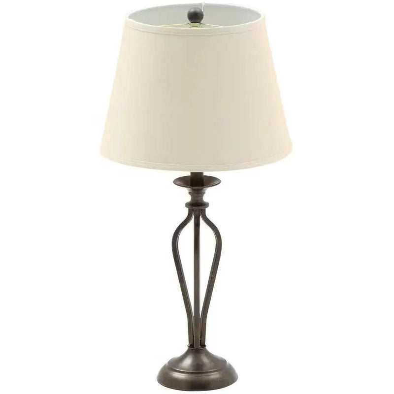 Traditional Bronze Metal Finish Table Lamp with Beige Linen Shade by HomePacific