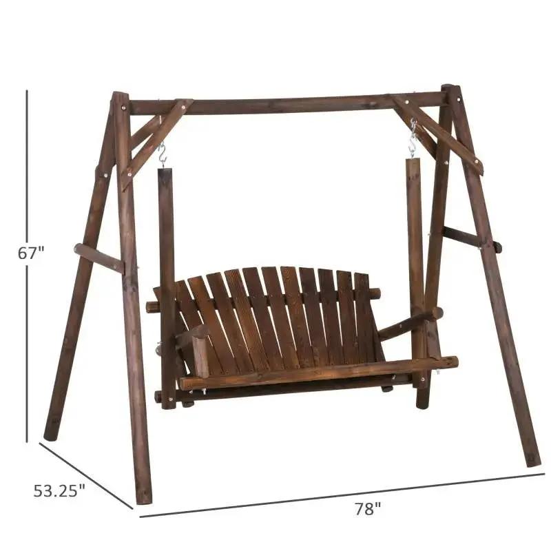 FarmHouse Log A-Frame 2-Seat Wooden Swing Bench by HomePacific