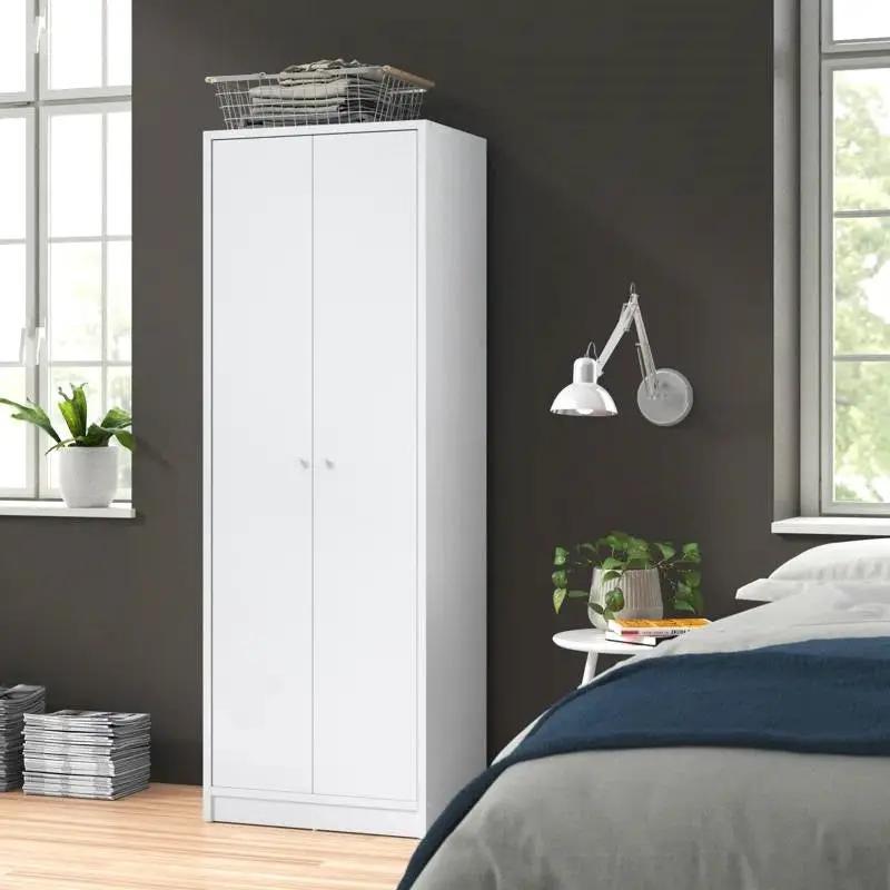 Modern White 2-Door Wardrobe Armoire Cabinet with Clothes Hanging Rod by HomePacific