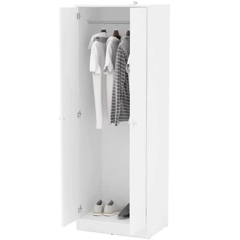 Modern White 2-Door Wardrobe Armoire Cabinet with Clothes Hanging Rod by HomePacific