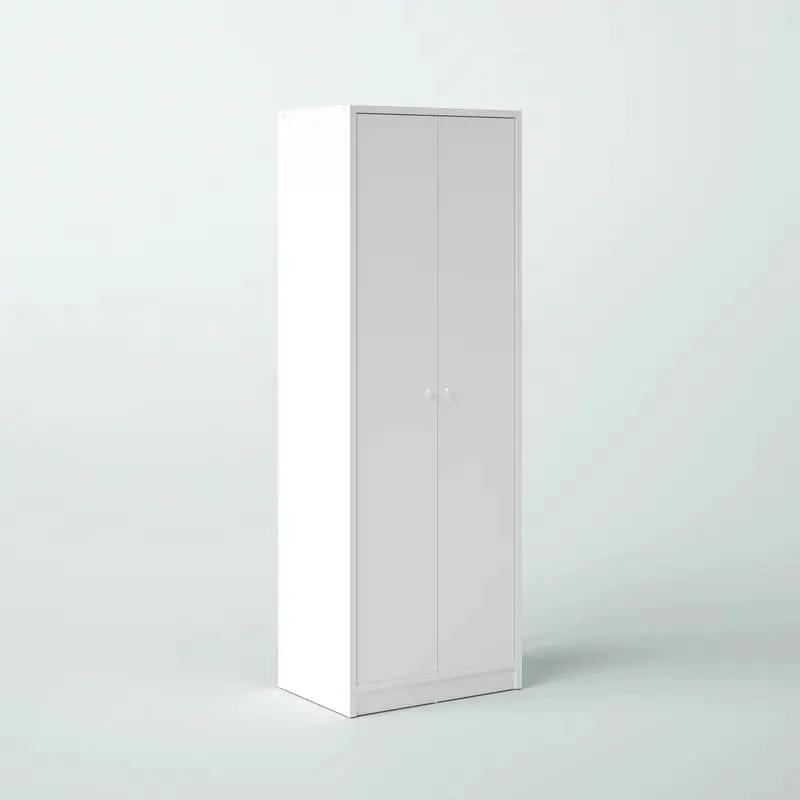 Modern White 2-Door Wardrobe Armoire Cabinet with Clothes Hanging Rod by HomePacific