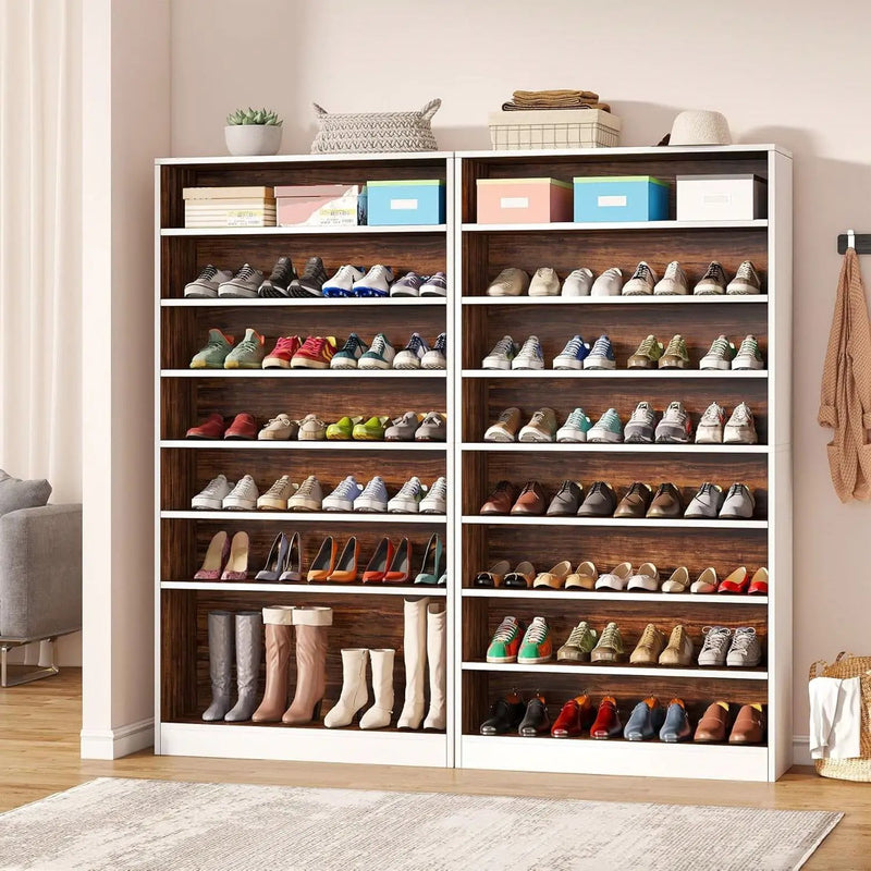 9 Tier White/Brown Wood Shoe Storage Cabinet, Holds Up To 45 Pairs by HomePacific