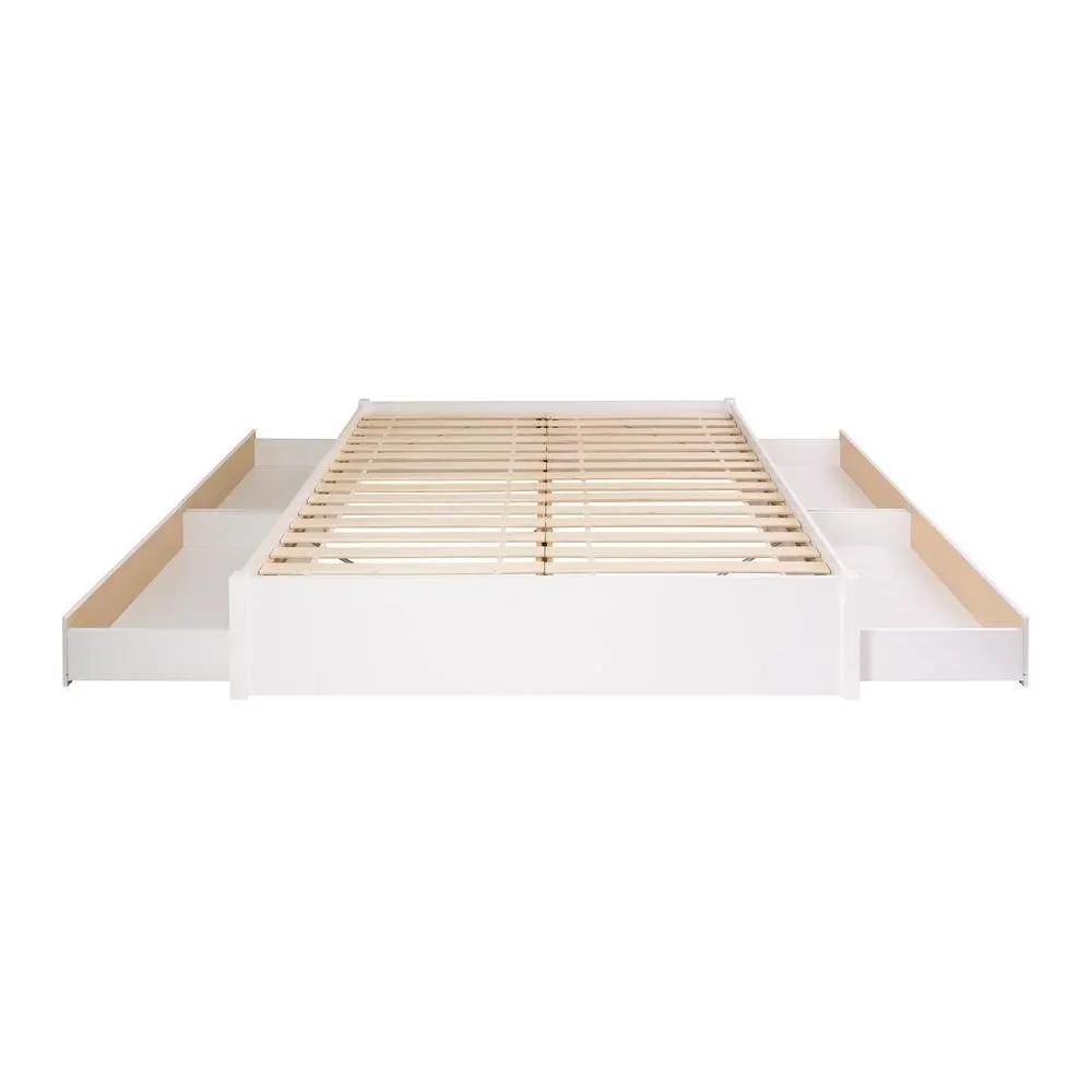 King Size 4 Drawer Storage White Wooden 4 Post Platform Bed Frame by HomePacific