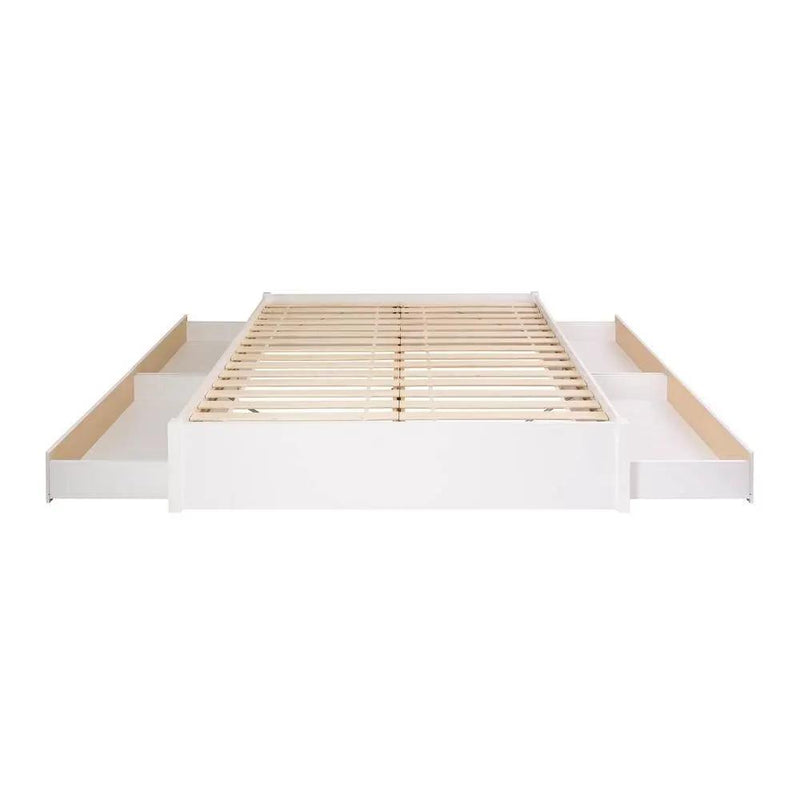 King Size 4 Drawer Storage White Wooden 4 Post Platform Bed Frame by HomePacific