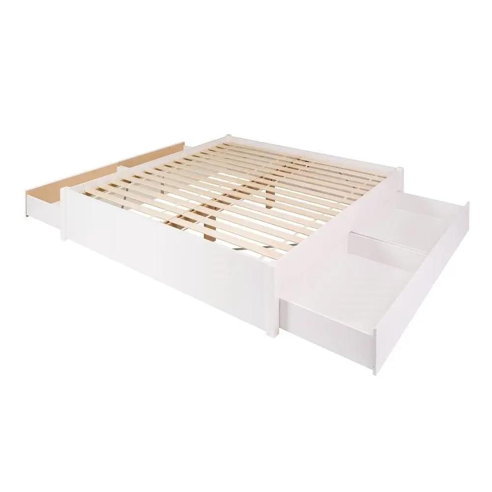 King Size 4 Drawer Storage White Wooden 4 Post Platform Bed Frame by HomePacific