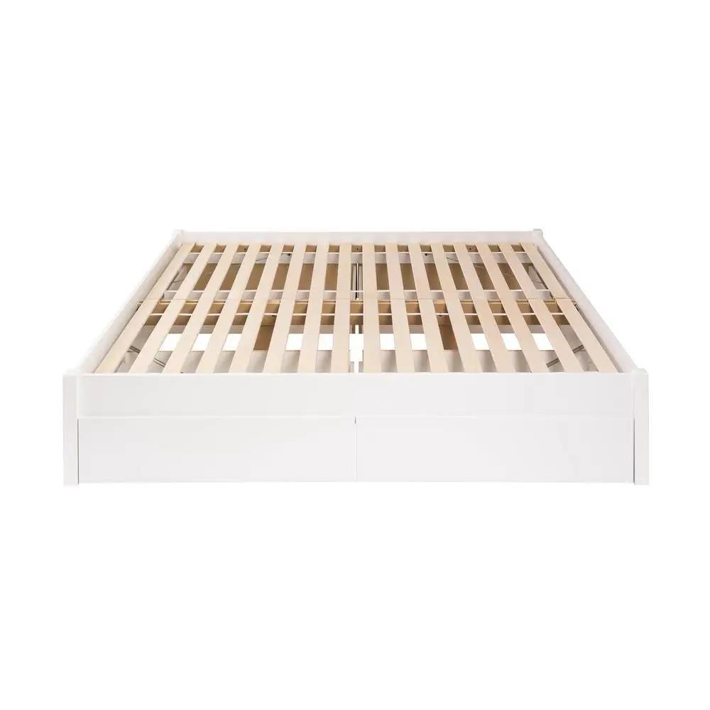 King Size 4 Drawer Storage White Wooden 4 Post Platform Bed Frame by HomePacific