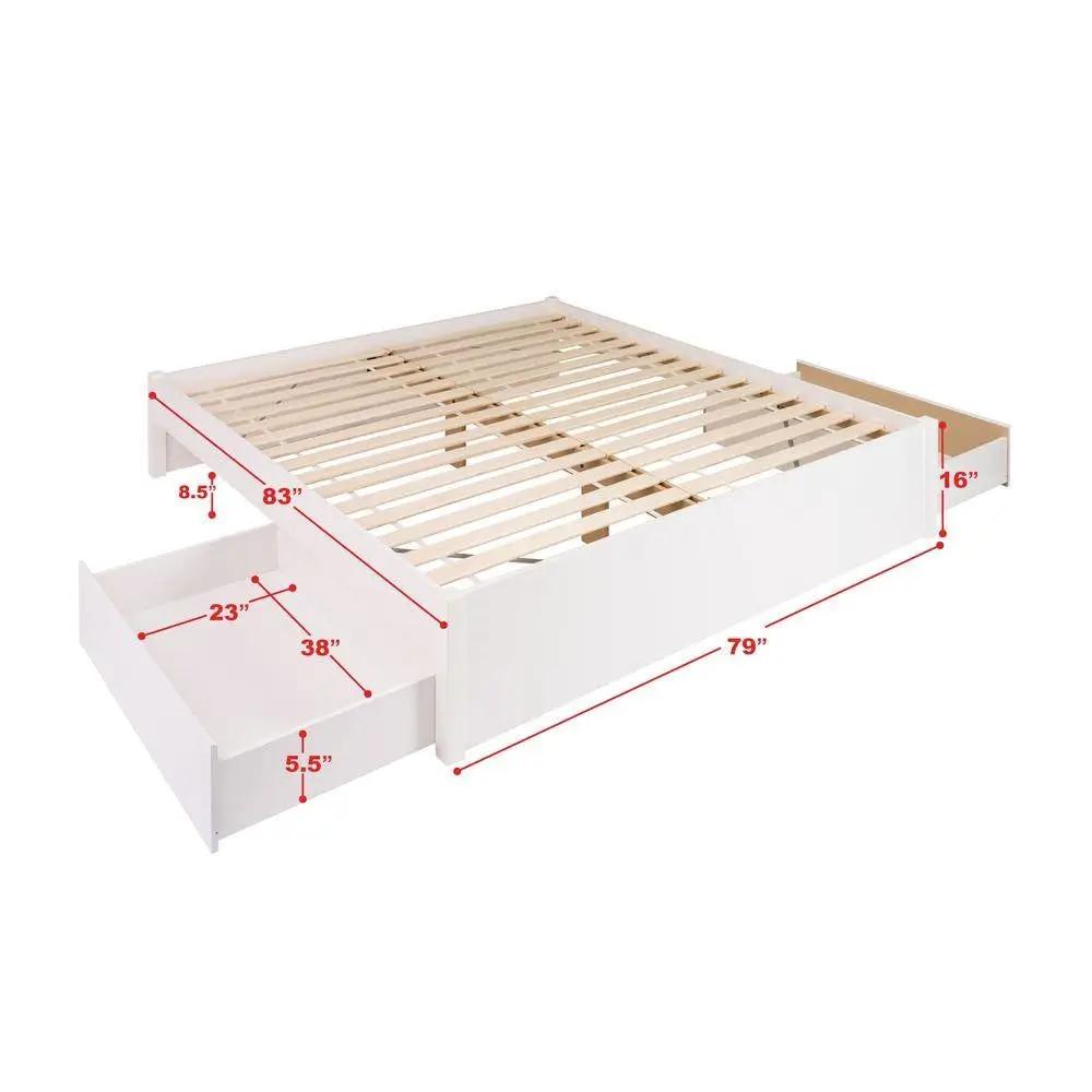 King Size 4 Drawer Storage White Wooden 4 Post Platform Bed Frame by HomePacific