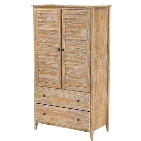 FarmHome Louvered Distressed Driftwood Solid Pine Armoire by HomePacific