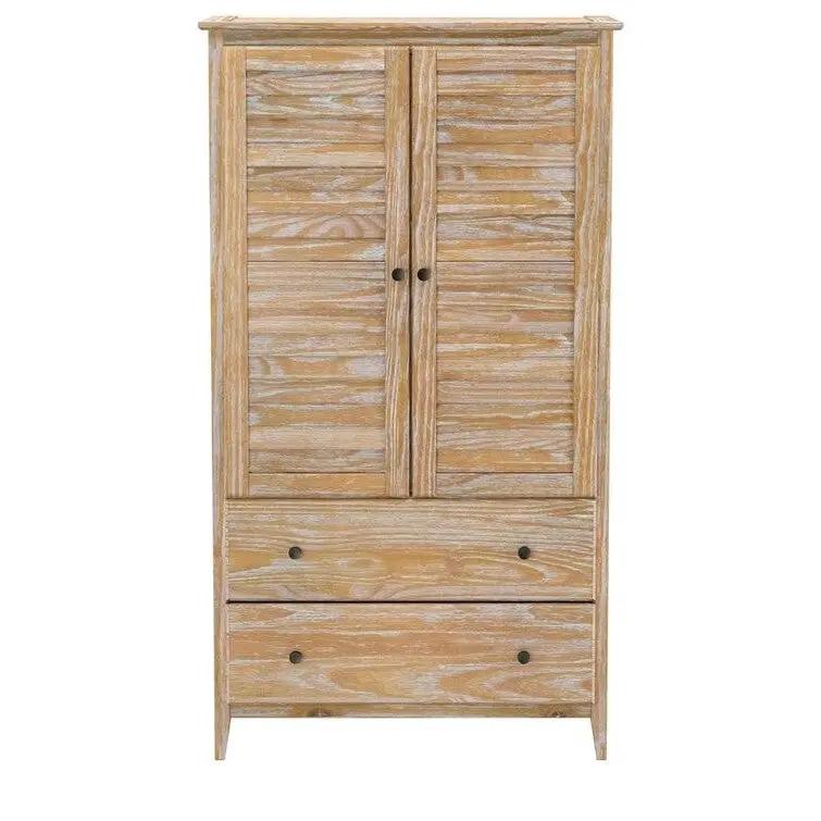 FarmHome Louvered Distressed Driftwood Solid Pine Armoire by HomePacific