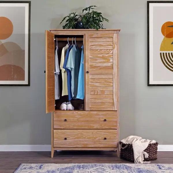 FarmHome Louvered Distressed Driftwood Solid Pine Armoire by HomePacific