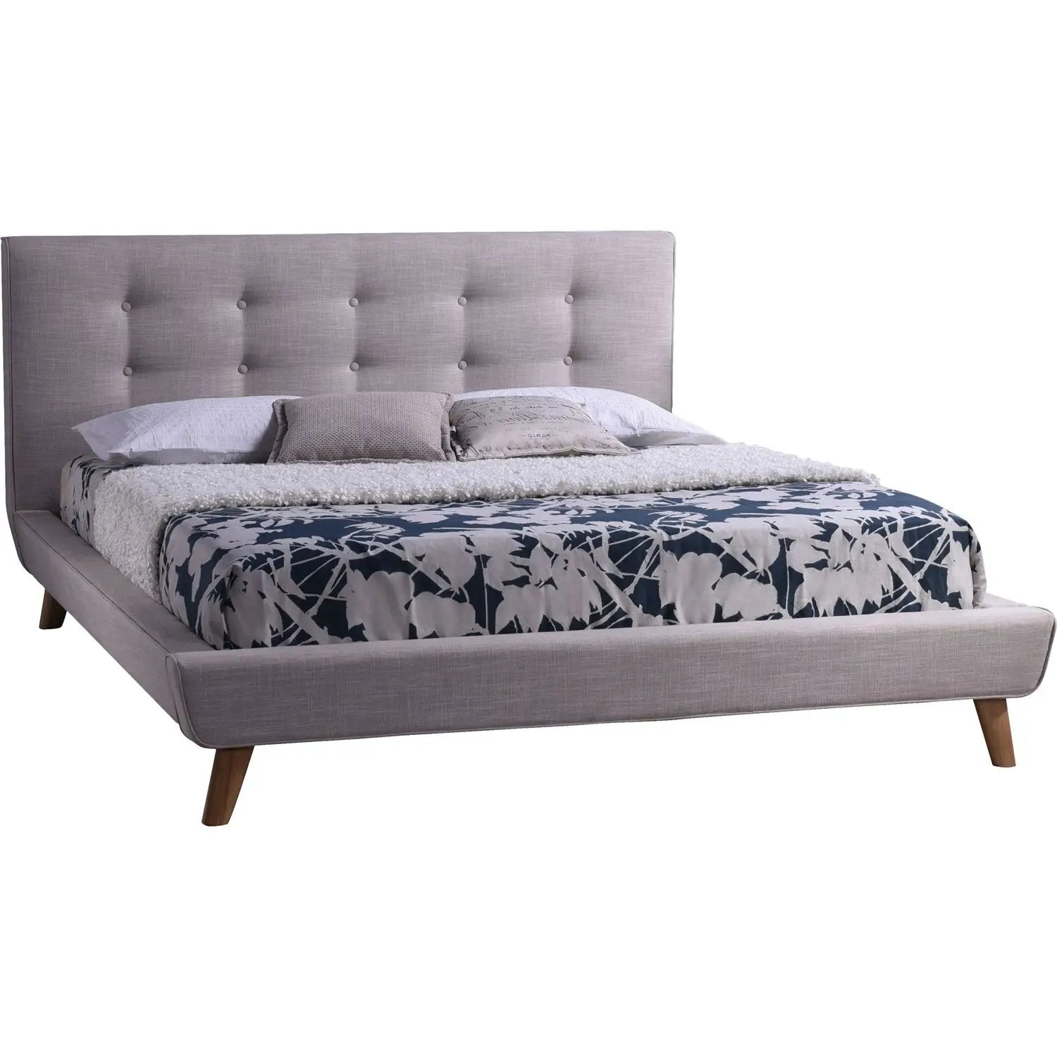 Queen size Mid-Century Style Beige Upholstered Platform Bed by HomePacific