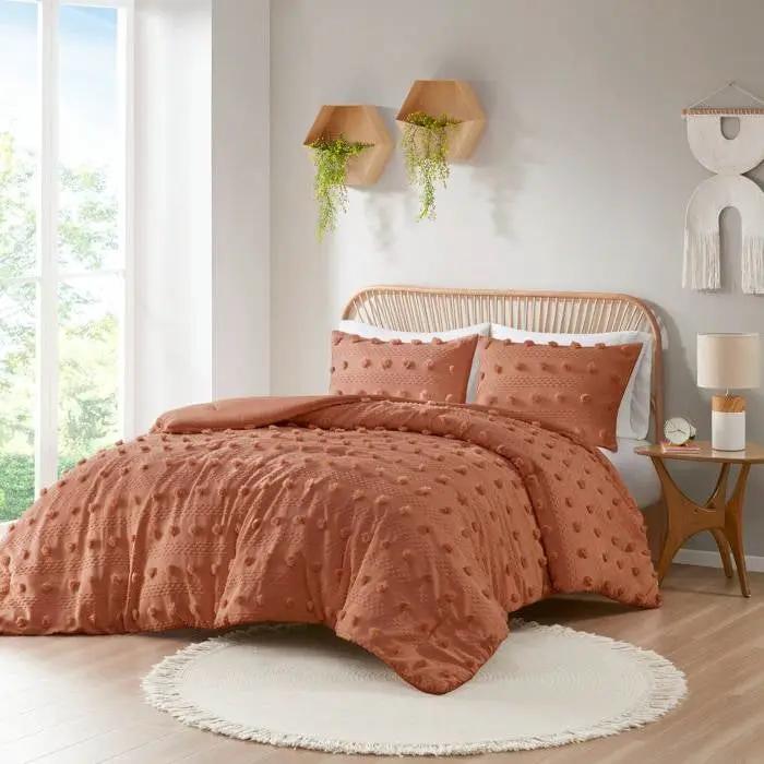 Full/Queen 3-Piece Rust Orange Pompom Microfiber Comforter Set by HomePacific
