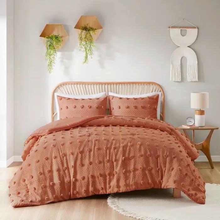 King / California King 3-Piece Rust Orange Pompom Microfiber Comforter Set by HomePacific