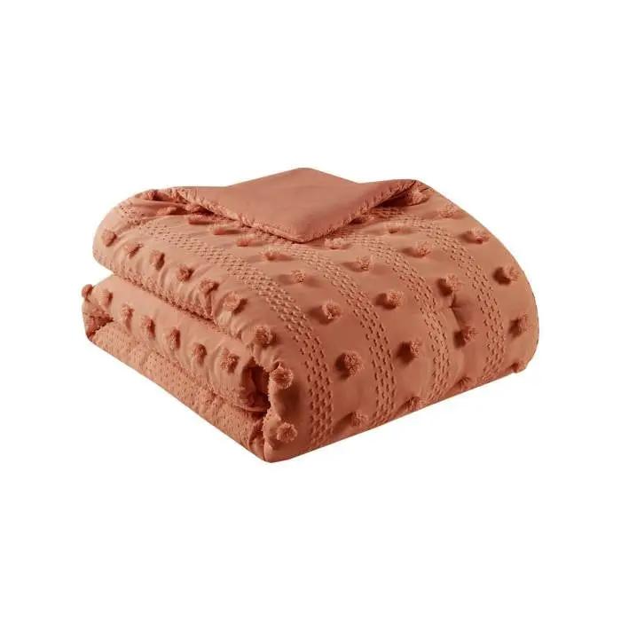 Twin/Twin XL 2-Piece Rust Orange Pompom Microfiber Comforter Set by HomePacific