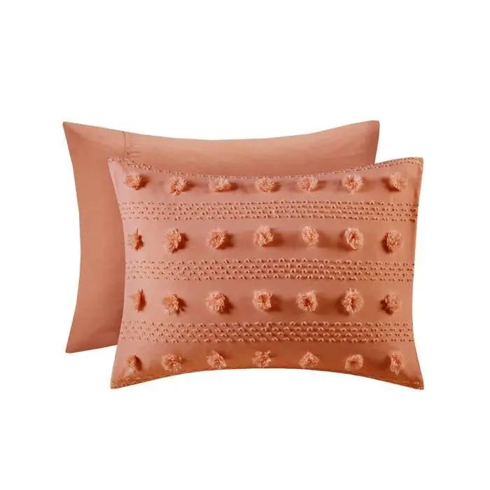 Twin/Twin XL 2-Piece Rust Orange Pompom Microfiber Comforter Set by HomePacific
