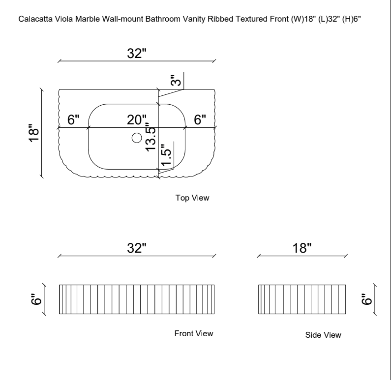 Calacatta Viola Marble Wall-mount Bathroom Vanity Ribbed Textured Front (W)18" (L)32" (H)6" by GobekDesign