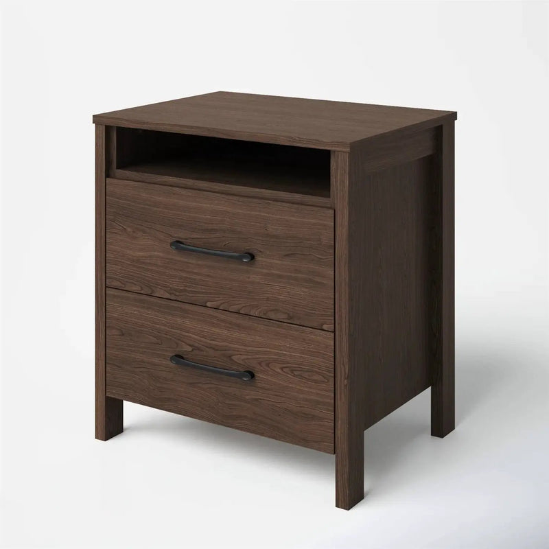 Modern 2-Drawer Nightstand Bedside Table in Brown Walnut Wood Finish by HomePacific