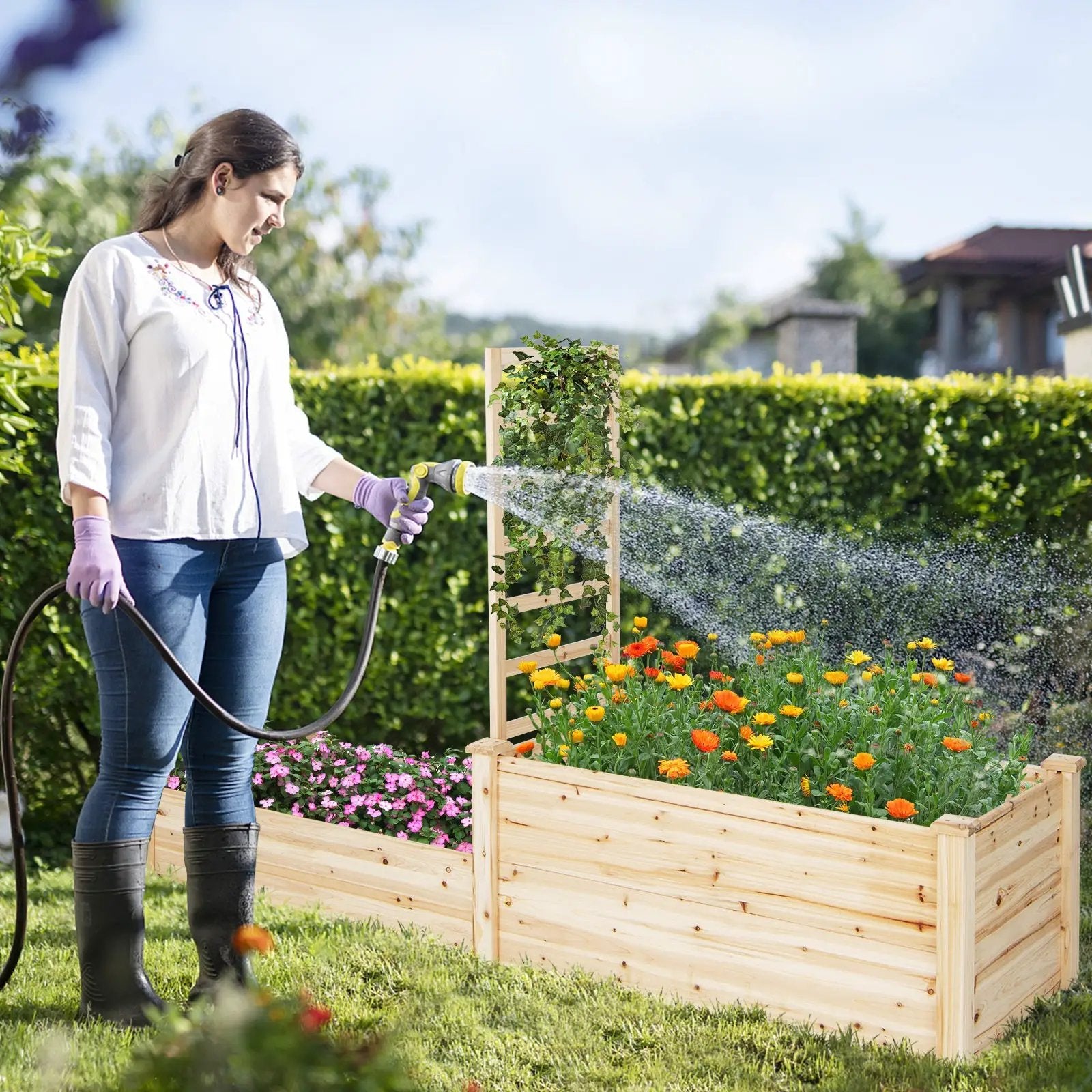 Raised Garden Bed with Trellis-Natural by DirectDeals