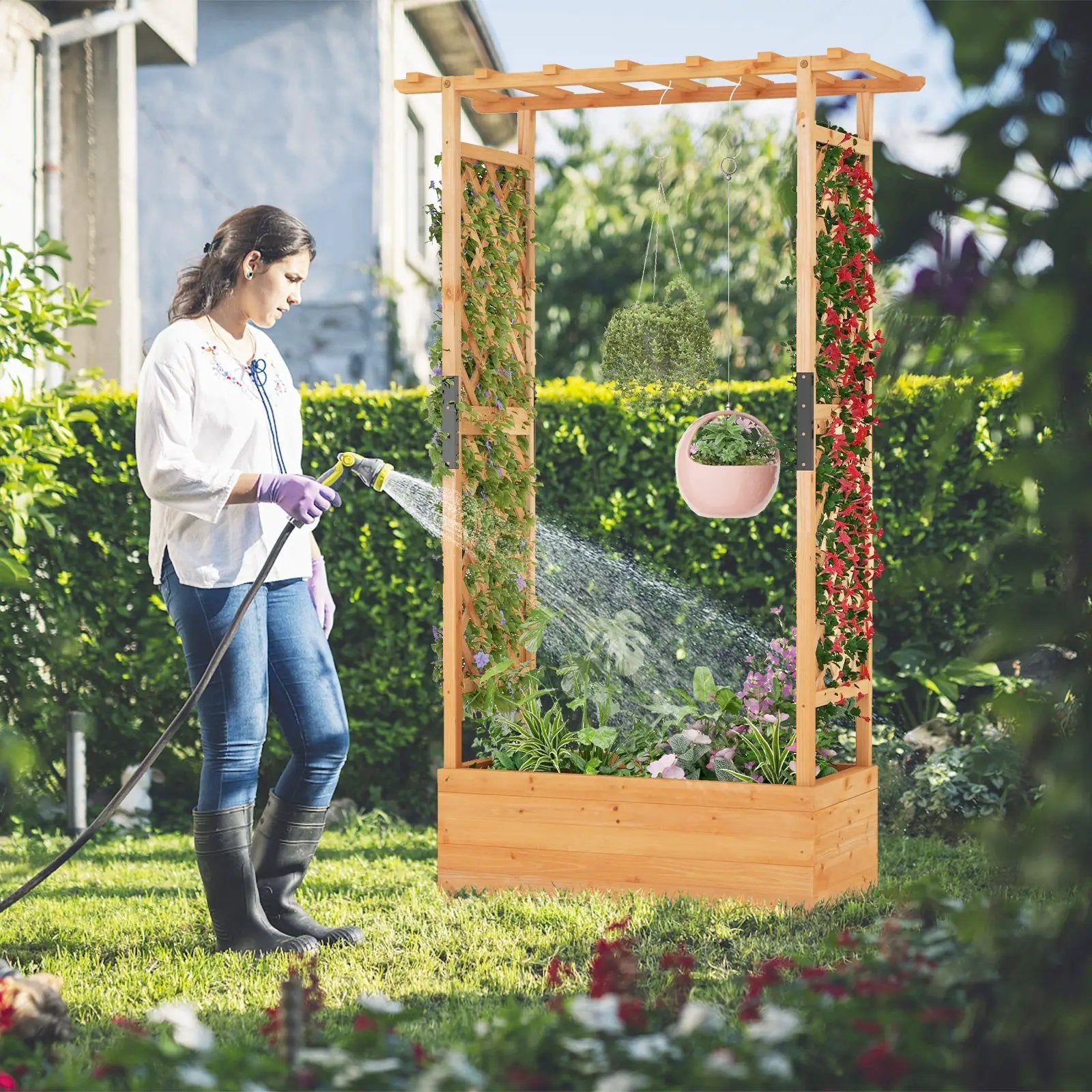 Raised Garden Bed with Arch Trellis-Orange by DirectDeals
