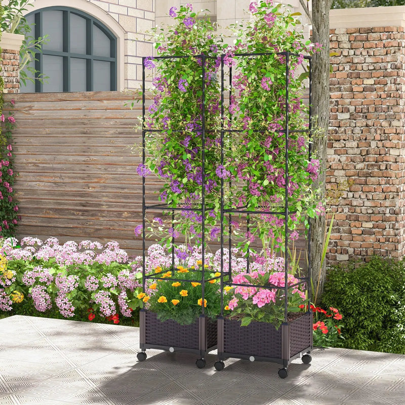 67 Inches Raised Garden Bed with Planter Box and Trellis by DirectDeals