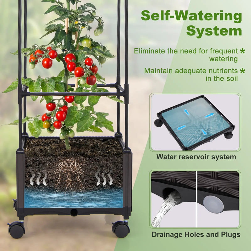 67 Inches Raised Garden Bed with Planter Box and Trellis by DirectDeals