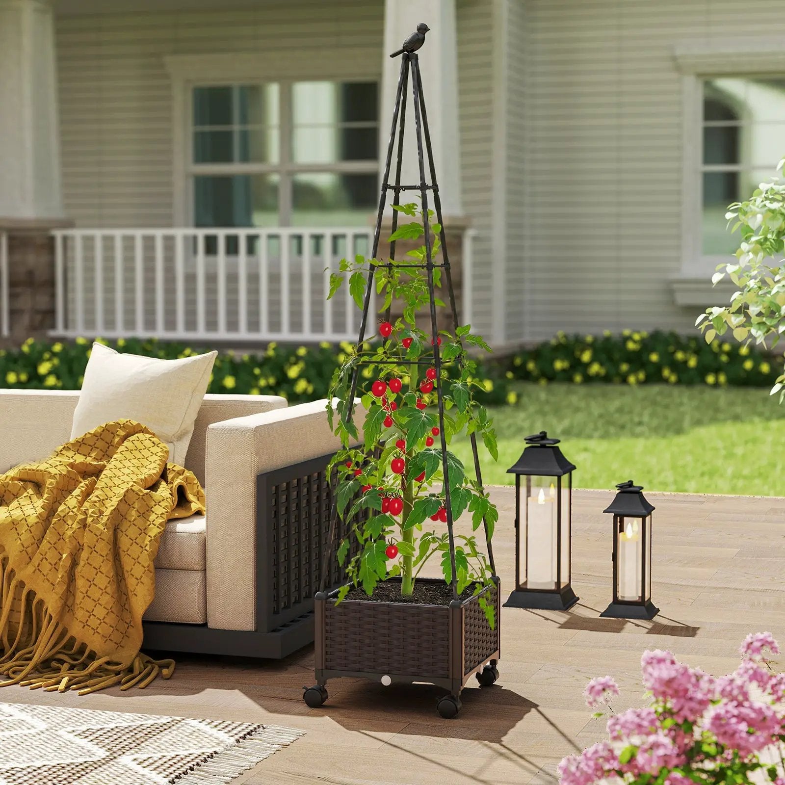 Raised Garden Bed Adjustable with Plant Box and Trellis with Lockable Wheels by DirectDeals