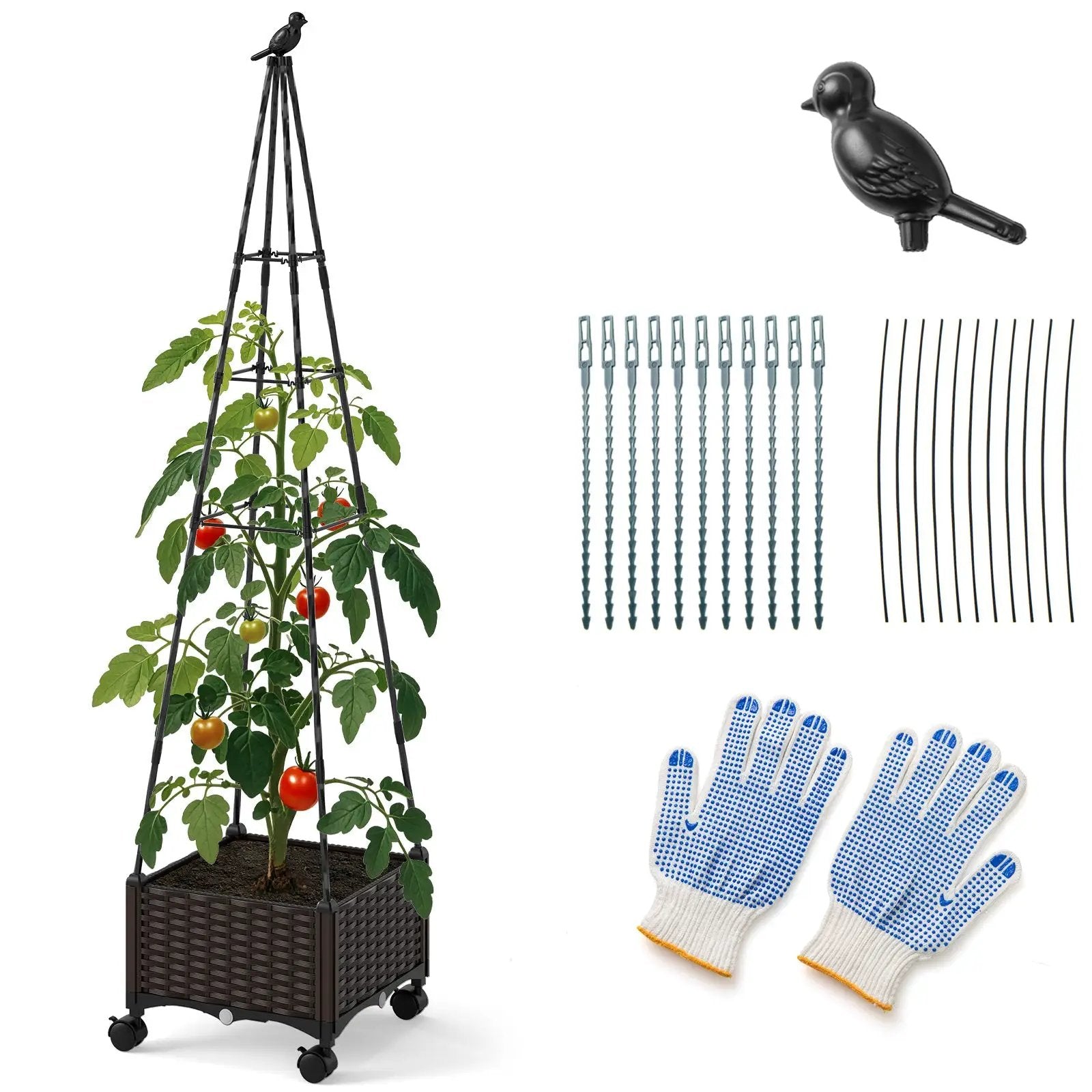 Raised Garden Bed Adjustable with Plant Box and Trellis with Lockable Wheels by DirectDeals