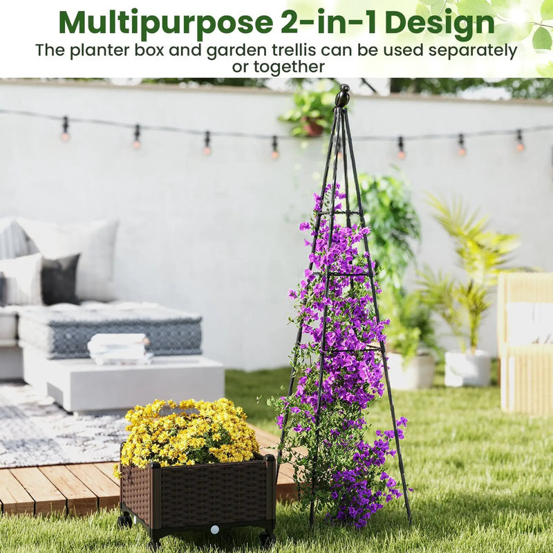 Raised Garden Bed Adjustable with Plant Box and Trellis with Lockable Wheels by DirectDeals