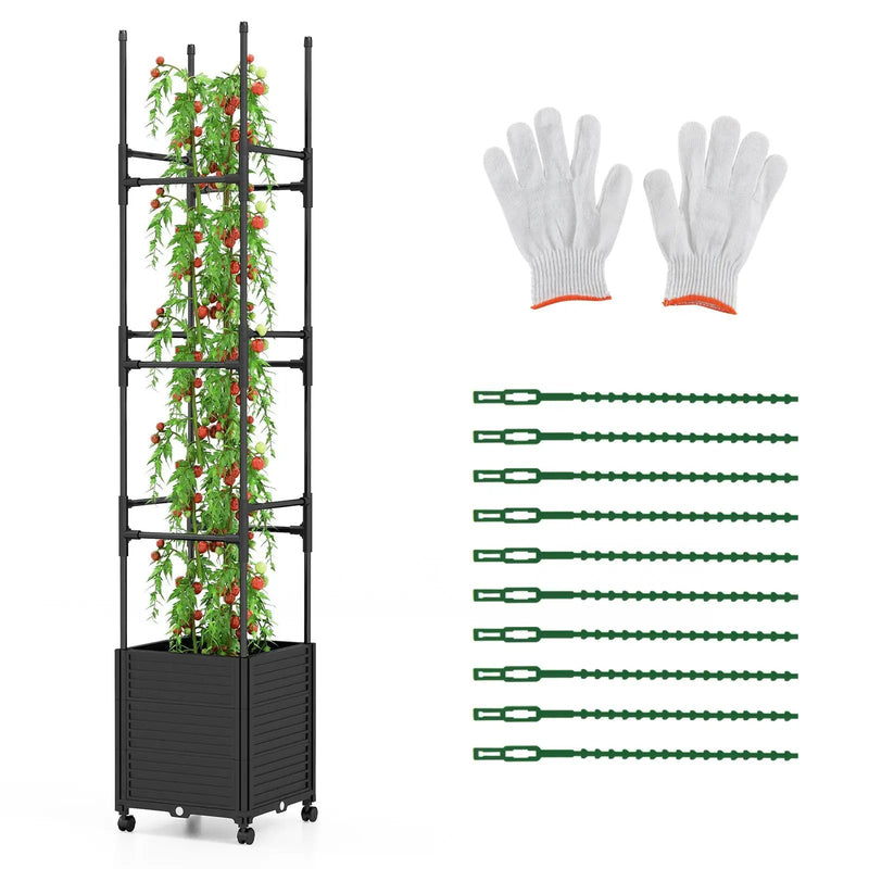 Raised Garden Bed with Obelisk Trellis and 3 Heights & Detachable PE-Coated Metal Tubes-Black by DirectDeals