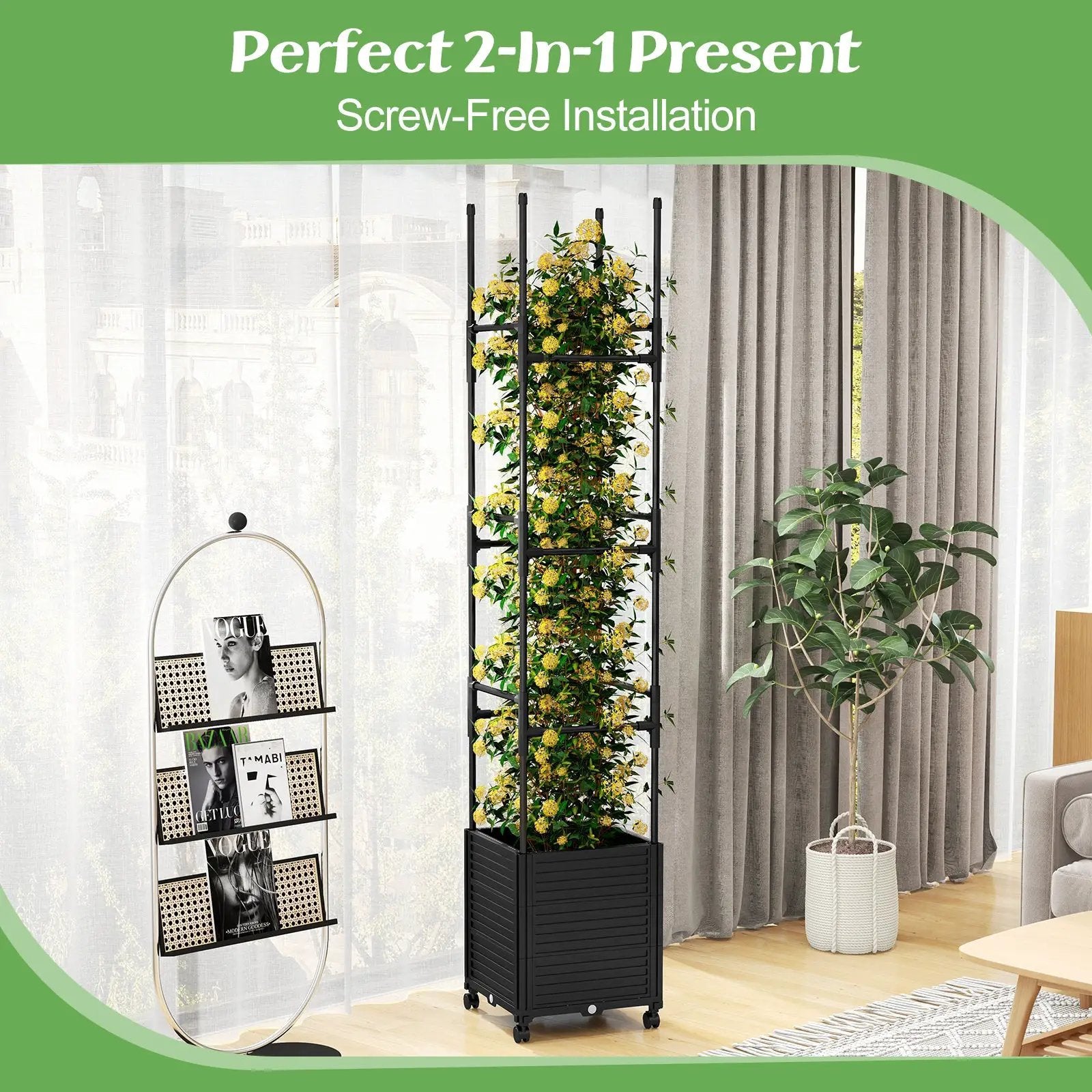 Raised Garden Bed with Obelisk Trellis and 3 Heights & Detachable PE-Coated Metal Tubes-Black by DirectDeals