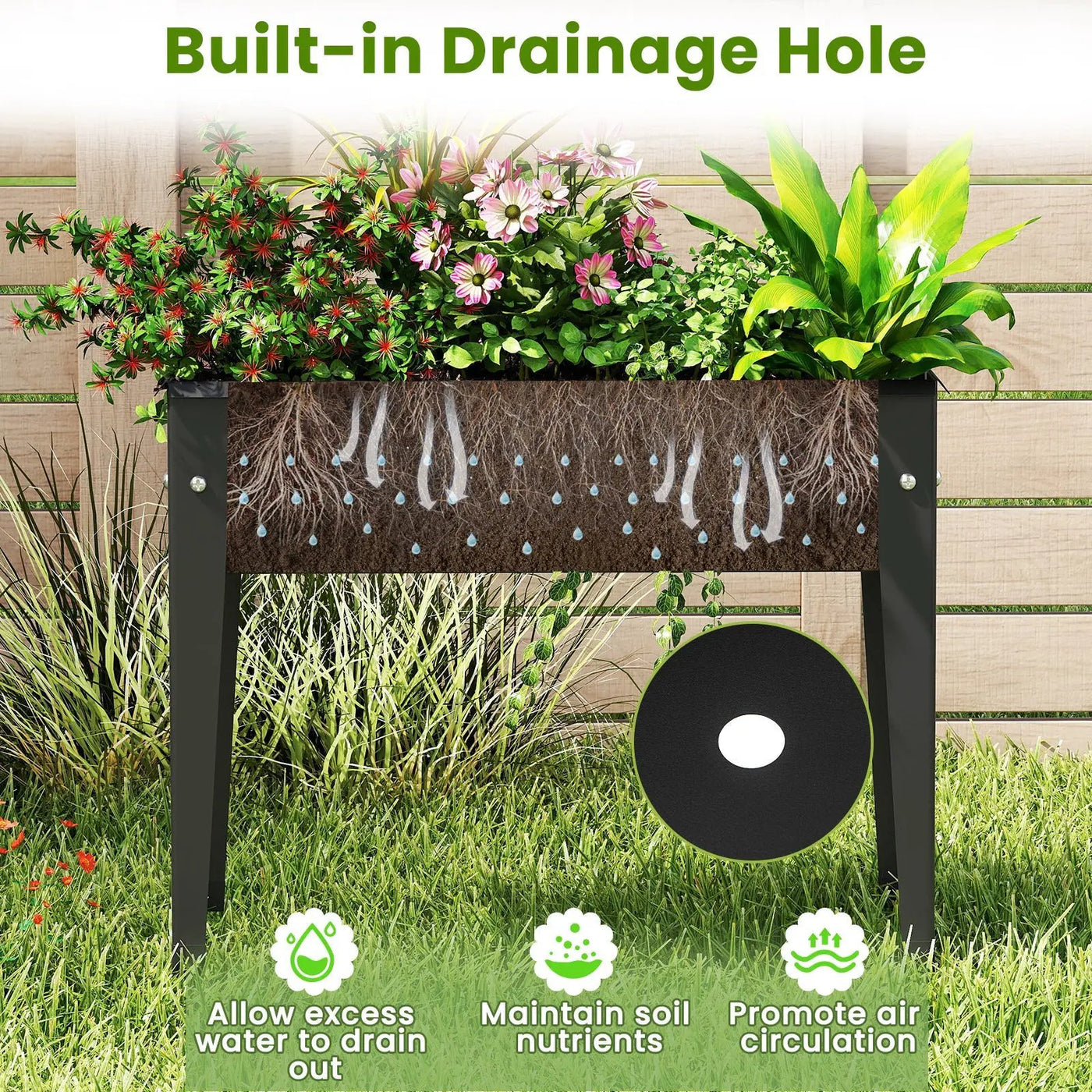 Raised Garden Bed Elevated Metal Planter Box with Legs Drainage Holes by DirectDeals